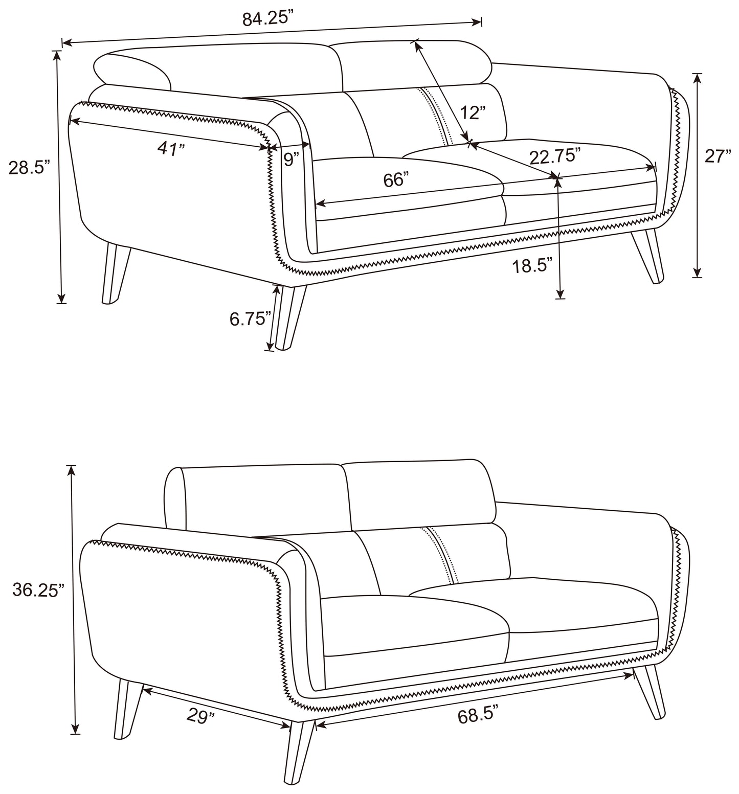 Shania Upholstered Low Back Sofa Black