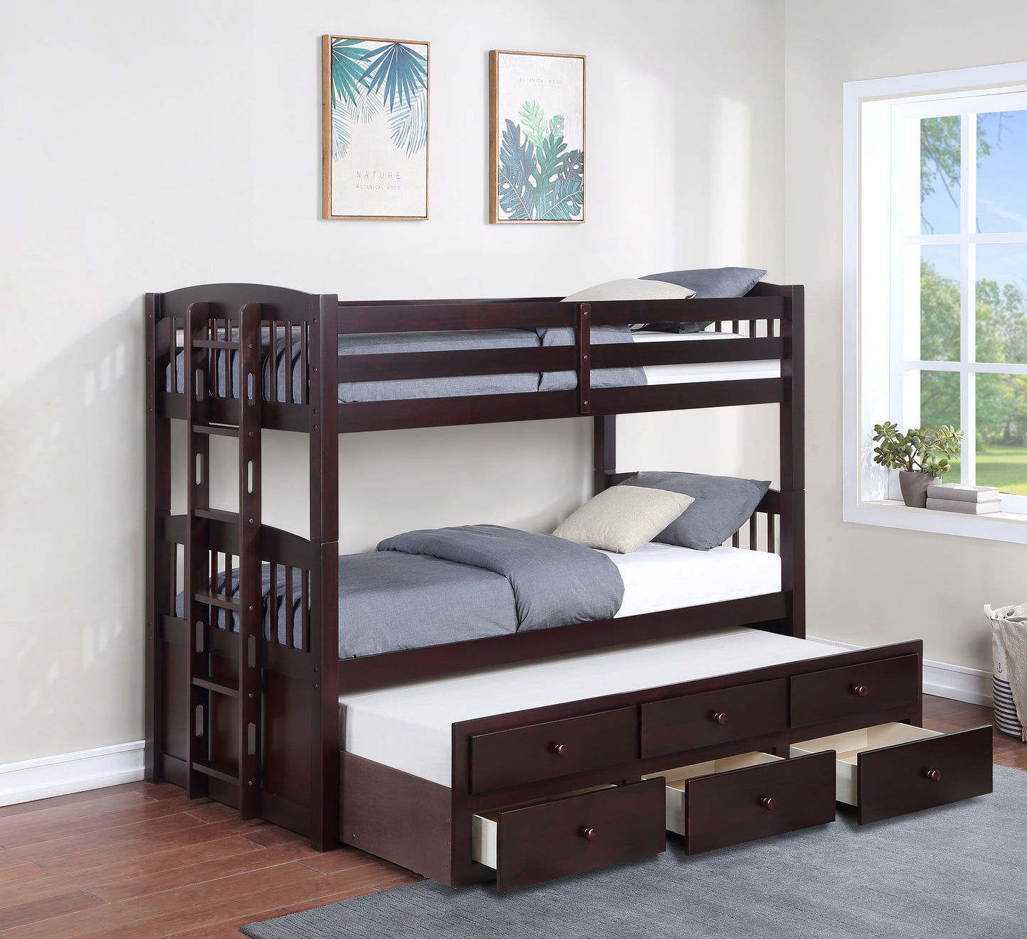 Kensington Twin Over Twin Bunk Bed with Trundle Cappuccino