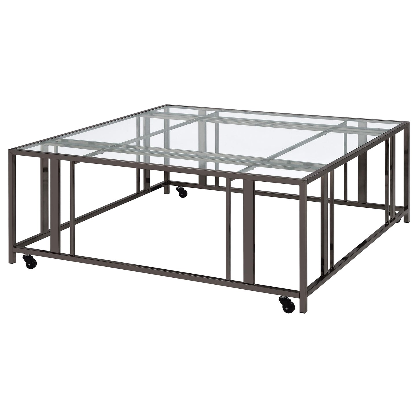 Adri Square Glass Top Coffee Table with Casters Black Nickel