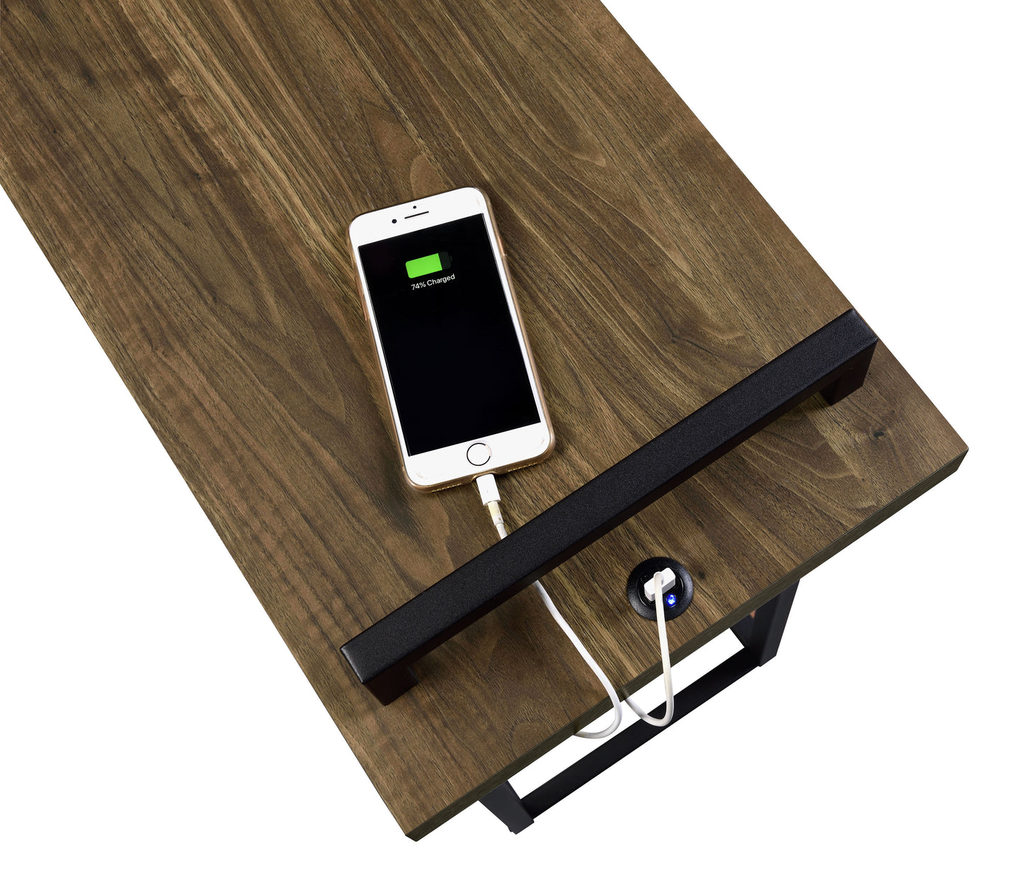 Maxwell C-shaped Side Table USB Charging Aged Walnut