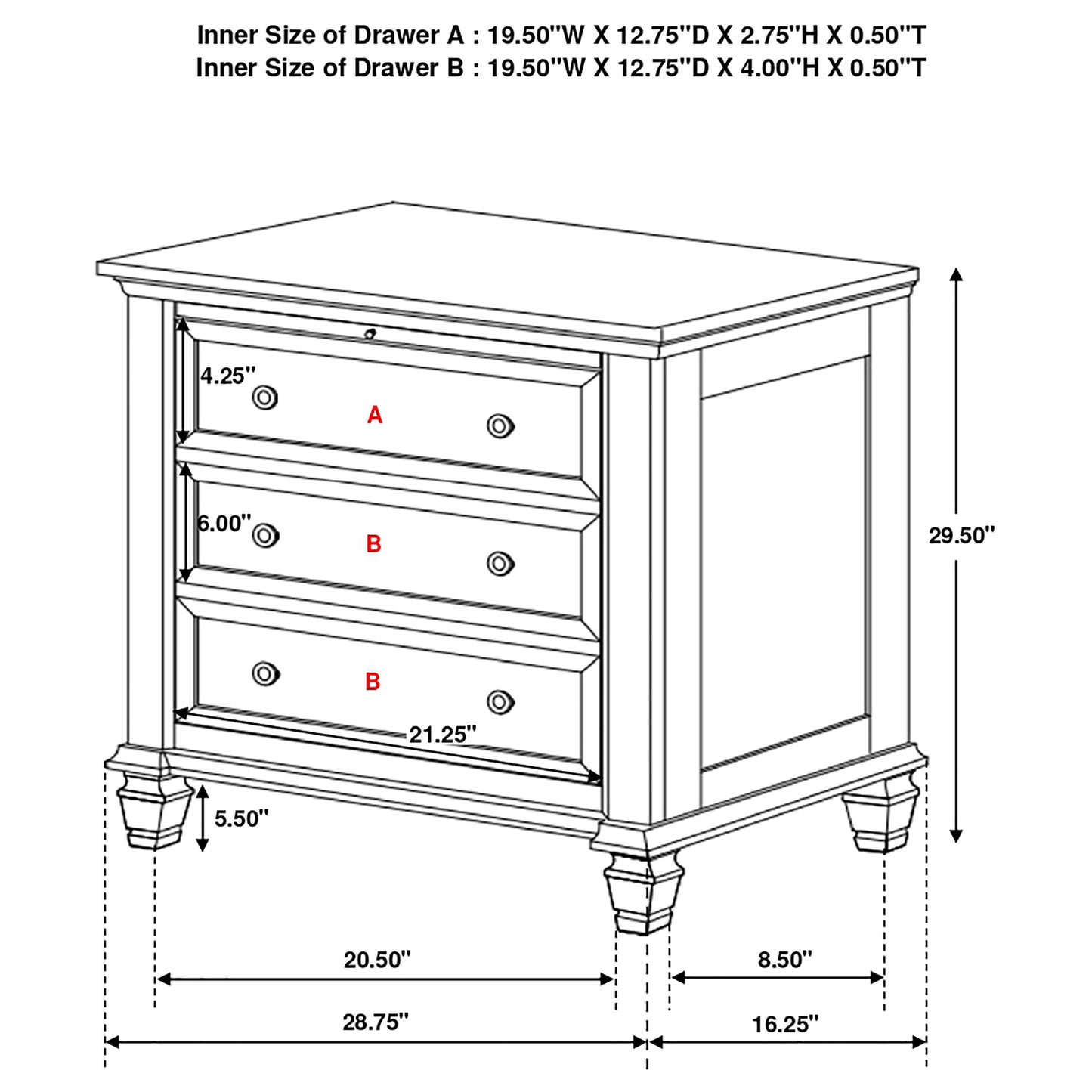 Sandy Beach 3-drawer Nightstand Black