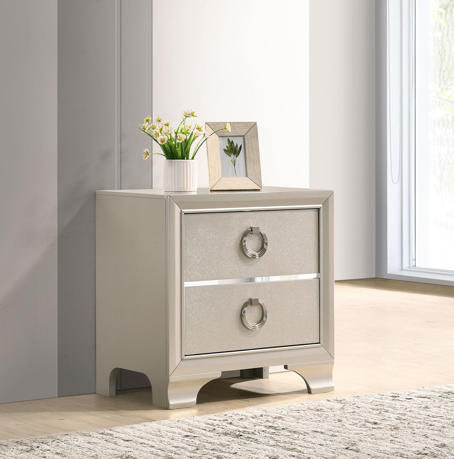 Salford 2-drawer Nightstand Metallic Sterling