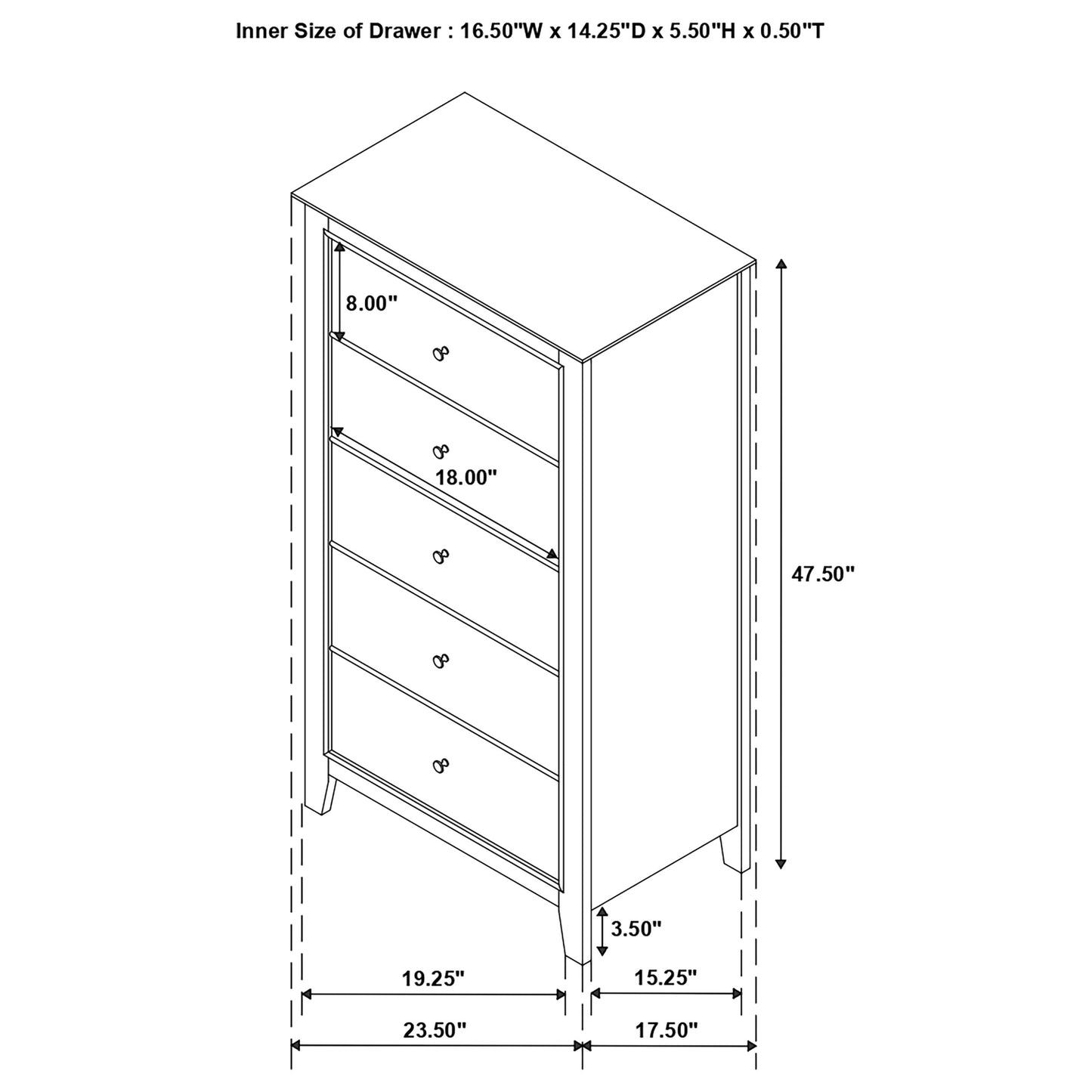 Selena 5-drawer Bedroom Chest Cream White