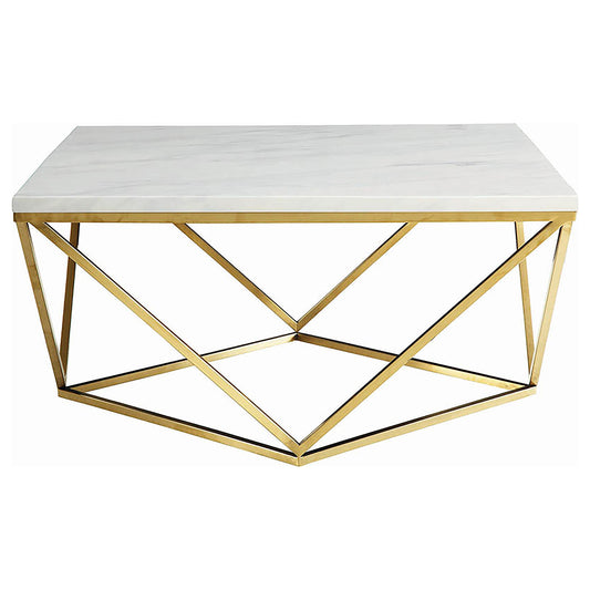 Meryl Square Faux Marble Top Coffee Table White and Gold