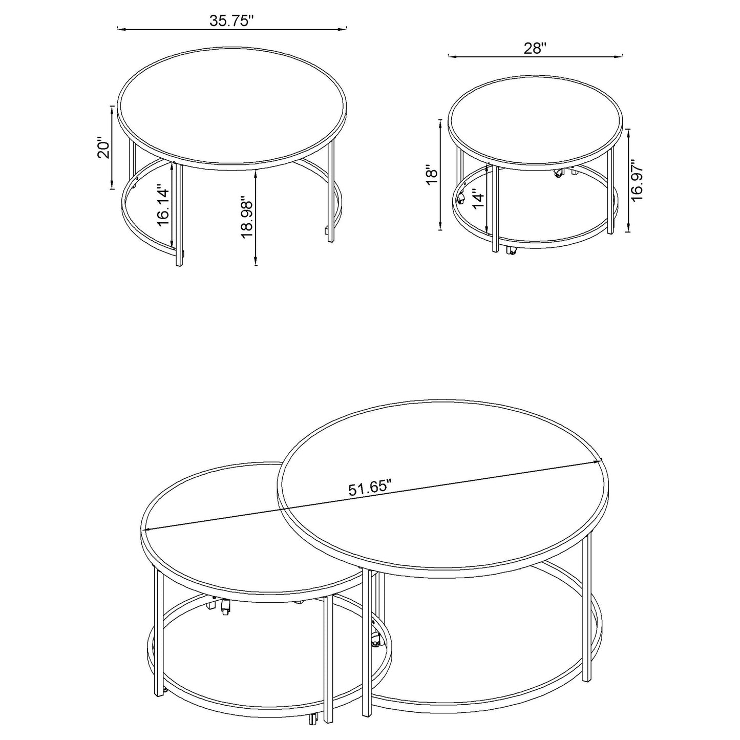 Lynn 2-piece Round Glass Top Nesting Coffee Table Chrome