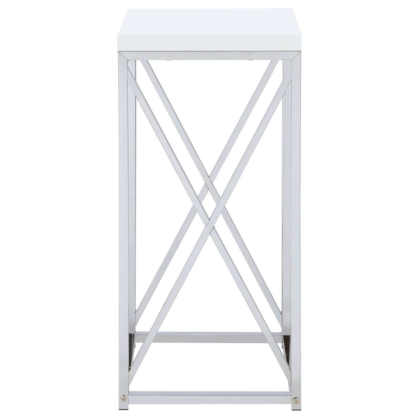 Edmund Square Accent Side Table White High Gloss and Chrome